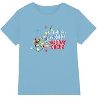 Toy Story Buzz Lightyear No Batteries Needed Christmas Cheer Kids T-Shirt Light Blue | Size: 12-13 Years