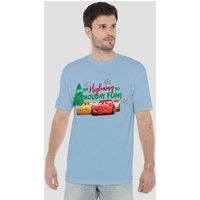 Christmas Highway To Holiday Fun Lightning Mcqueen T Shirt Light Blue