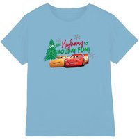 Cars Christmas Highway To Holiday Fun Lightning Mcqueen Kids T-Shirt Light Blue | Size: 3-4 Years