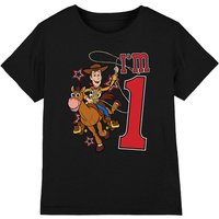 Toy Story Birthday Woody I'M 1 Kids T-Shirt Black | Size: 7-8 Years