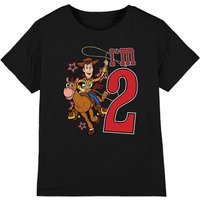 Toy Story Birthday Woody I'M 2 Kids T-Shirt Black | Size: 7-8 Years