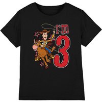 Toy Story Birthday Woody I'M 3 Kids T-Shirt Black | Size: 5-6 Years