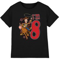 Toy Story Birthday Woody I'M 8 Kids T-Shirt Black | Size: 5-6 Years