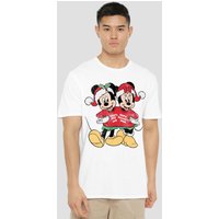 Disney Men's Mickey & Minnie Christmas Jumper T-Shirt in White | Size: XL