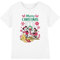 Mickey Mouse Girl's And Minnie Christmas Wreath T-Shirt White | Size: 3-4 Years