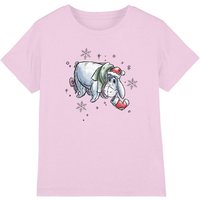 Winnie The Pooh Eeyore Christmas Snowflakes Kids T-Shirt Pink | Size: 7-8 Years