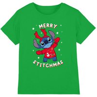Disney Lilo & Stitch Merry Stitchmas Jumper Kids T-Shirt in Dark Green | Size: 5-6 Years