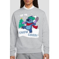 Lilo & Stitch Men's Up to Snow Good At Christmas Sweatshirt Light Grey | Size: Small