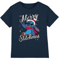 Lilo & Stitch Merry Stitchmas Santa Hat Kids T-Shirt Navy | Size: 3-4 Years