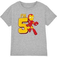 Iron Man Cute Birthday 5 Kids T-Shirt Light Grey | Size: 12-13 Years