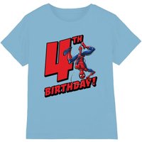 Spider Man Birthday 4 Kids T-Shirt Light Blue | Size: 7-8 Years
