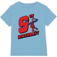 Spider Man Birthday 9 Kids T-Shirt Light Blue | Size: 12-13 Years