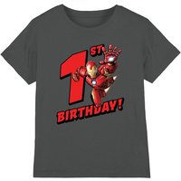 Iron Man Birthday 1 Kids T-Shirt Charcoal | Size: 7-8 Years