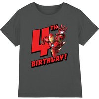 Iron Man Birthday 4 Kids T-Shirt Charcoal | Size: 5-6 Years