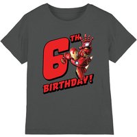 Iron Man Birthday 6 Kids T-Shirt Charcoal | Size: 5-6 Years