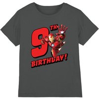 Iron Man Birthday 9 Kids T-Shirt Charcoal | Size: 5-6 Years
