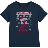 Spider Man Christmas Jumper Snowflakes T-Shirt in Navy | Size: 12-13 Years