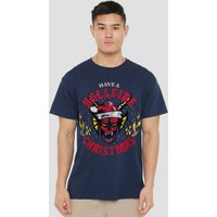 Stranger Things Hellfire Christmas T-Shirt, Navy | Size: XL