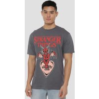 Stranger Things Hellfire Heart T-Shirt, Charcoal | Size: Small