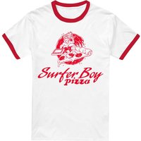 Surfer Pizza Ringer T Shirt White Red