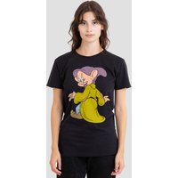 Snow White Women's And The Seven Dwarfs, Dopey Poses T-Shirt, Black | Size: Medium