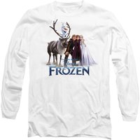 Disney Frozen Group Photo With Elsa, Anna, Kristoff, Sven & Olaf Long Sleeve T-Shirt, White | Size: Medium