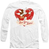 Disney Mickey Mouse Vintage Valentine's Day Luv You Lots Long Sleeve T-Shirt, White | Size: XL