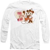 Disney Mickey & Minnie Mouse Vintage Valentine's Day Luv You Lots Long Sleeve T-Shirt, White | Size: Small