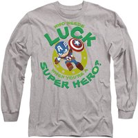 Marvel Captain America St Patrick's Day Lucky Super Hero Long Sleeve T-Shirt, Athletic Heather in Light Grey | Size: Small