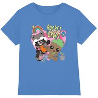 Marvel Girl's Guardians Of The Galaxy Rocket & Groot Bff T-Shirt, Sapphire in Blue | Size: 9-10 Years