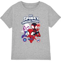 Marvel Spidey & His Amazing Friends Gwen Miles Group T-Shirt, Athletic Heather in Light Grey | Size: 7-8 Years