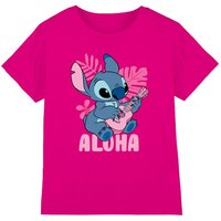 Disney Girl's Lilo & Stitch Palm Beach Aloha Kids T-Shirt, Fuchsia in Bright Pink | Size: 7-8 Years