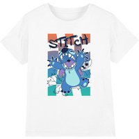 Disney Boy's Lilo & Stitch Checkered Outline Kids T-Shirt, White | Size: 7-8 Years