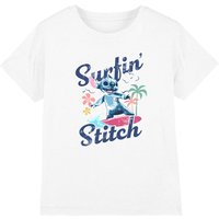 Disney Girl's Lilo & Stitch Live Action Stitch Surfin Waves Kids T-Shirt, White | Size: 7-8 Years