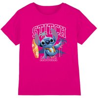Disney Girl's Lilo & Stitch Live Action Stitch Aloha Surf Kids T-Shirt, Fuchsia in Bright Pink | Size: 7-8 Years
