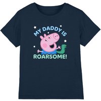 Hasbro Boy's Peppa Pig George Pig Roarsome Daddy Kids T-Shirt, Navy | Size: 7-8 Years