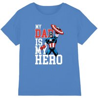 Marvel Boy's Cross Franchise Captain America Dad Hero Comic Kids T-Shirt, Sapphire in Bright Blue | Size: 5-6 Years