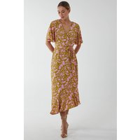 Ruffle Wrap Midi Dress Lime