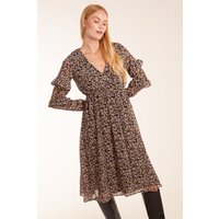 Blue Vanilla Women's Frill Sleeve Wrap Midi in Brown | Size: 8