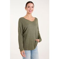 V Neck Ribbed Jumper Khaki