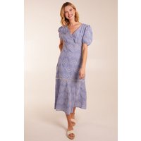 Blue Vanilla Women's Puff Sleeve Midi Dress in Blue | Size: 14