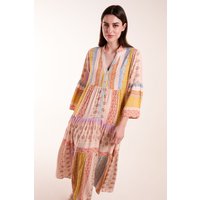 V Neck Smock Midi Dress Stone