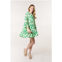 Blue Vanilla Women's Green Three-quarter Tie Front Smock Dress Slip On V-neck Mini | Size: Small
