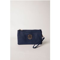 Detailed Zip Up Purse Detachable Strap Navy