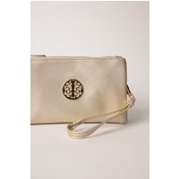 Detailed Zip Up Purse Detachable Strap Gold