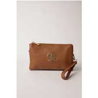 Detailed Zip Up Purse Detachable Strap Light Tan