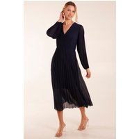 Wrap Front Pleated Midi Dress S M