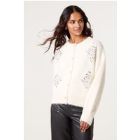 Ivory Diamante Sequin Brochure Button Front Cardigan