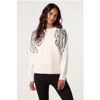 Ivory Embroidery Shoulder Detailing Jumper