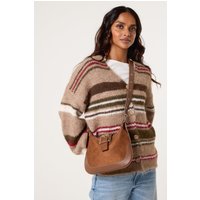 Light Brown Multi Stripe Knit Cardigan S M